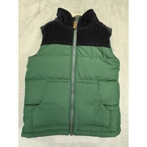 Carter’s Toddler Puffer Vest Size 2T Green Blue Corduroy Collar Sherpa